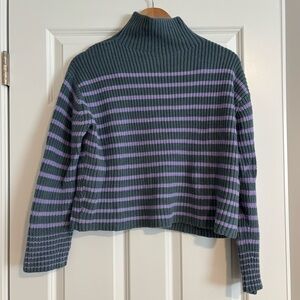 Ann Taylor Purple and Green Striped Turtleneck Sweater